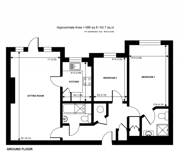 Floor Plan Image for 2 Bedroom Apartment for Sale in High Road, Byfleet