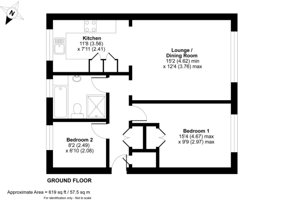 Floor Plan Image for 2 Bedroom Ground Flat for Sale in Ferney Road, Byfleet