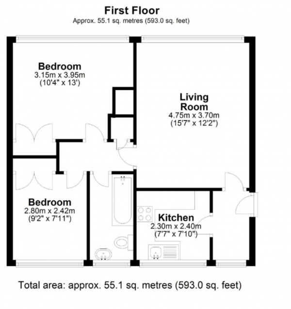 Floor Plan Image for 2 Bedroom Maisonette to Rent in Old Orchard, Byfleet