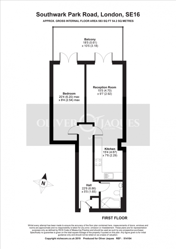 Floor Plan Image for 1 Bedroom Apartment for Sale in Southwark Park Road, Bermondsey