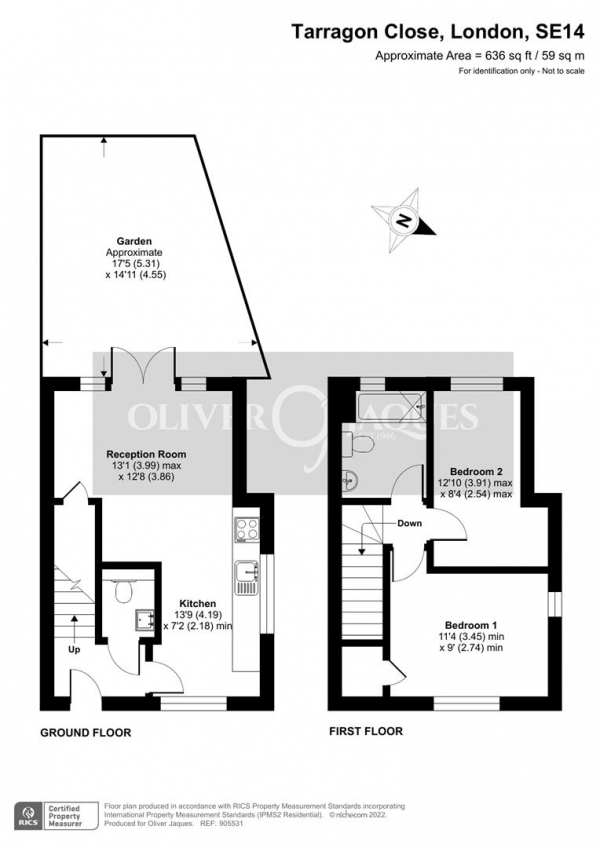 Floor Plan for 2 Bedroom End of Terrace House to Rent in Tarragon Close, New Cross SE14, SE14, 6DL - £485 pw | £2100 pcm