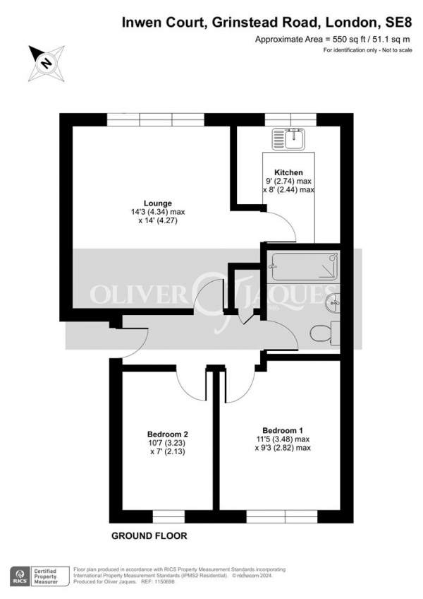 Floor Plan for 2 Bedroom Flat for Sale in Inwen Court , London, SE8, 5BJ - Guide Price &pound300,000