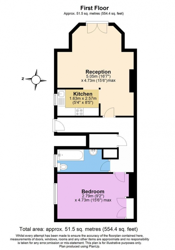 Floor Plan for 1 Bedroom Flat for Sale in Ewell Road, Surbiton, KT6, 6HE -  &pound270,000