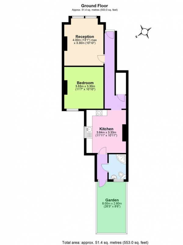 Floor Plan for Studio Flat to Rent in Bruce Road, Tooting, Mitcham, CR4, 2BJ - £358 pw | £1550 pcm