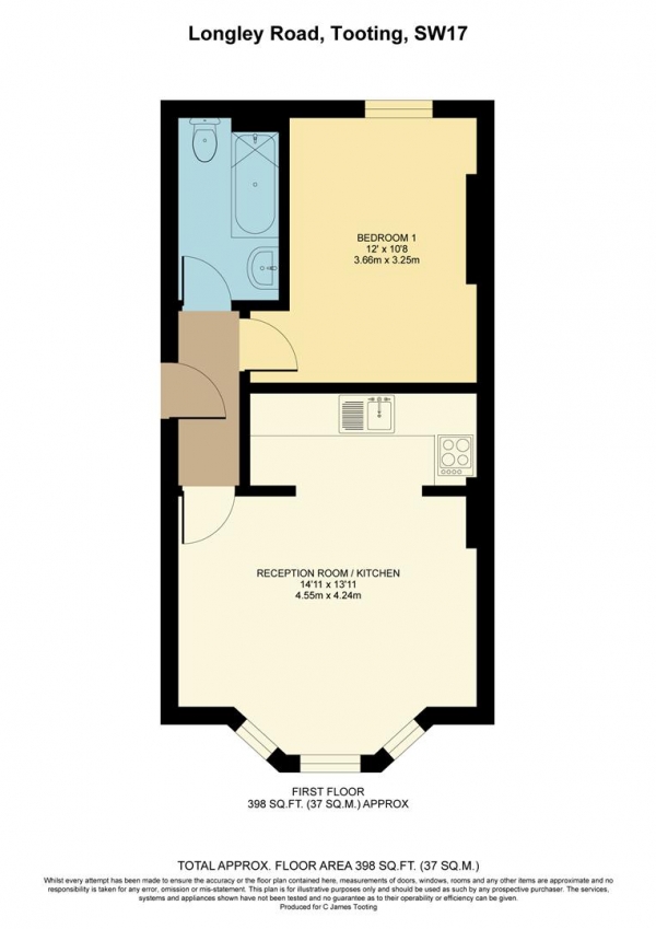 Floor Plan Image for 1 Bedroom Flat for Sale in Longley Road, Tooting, Tooting