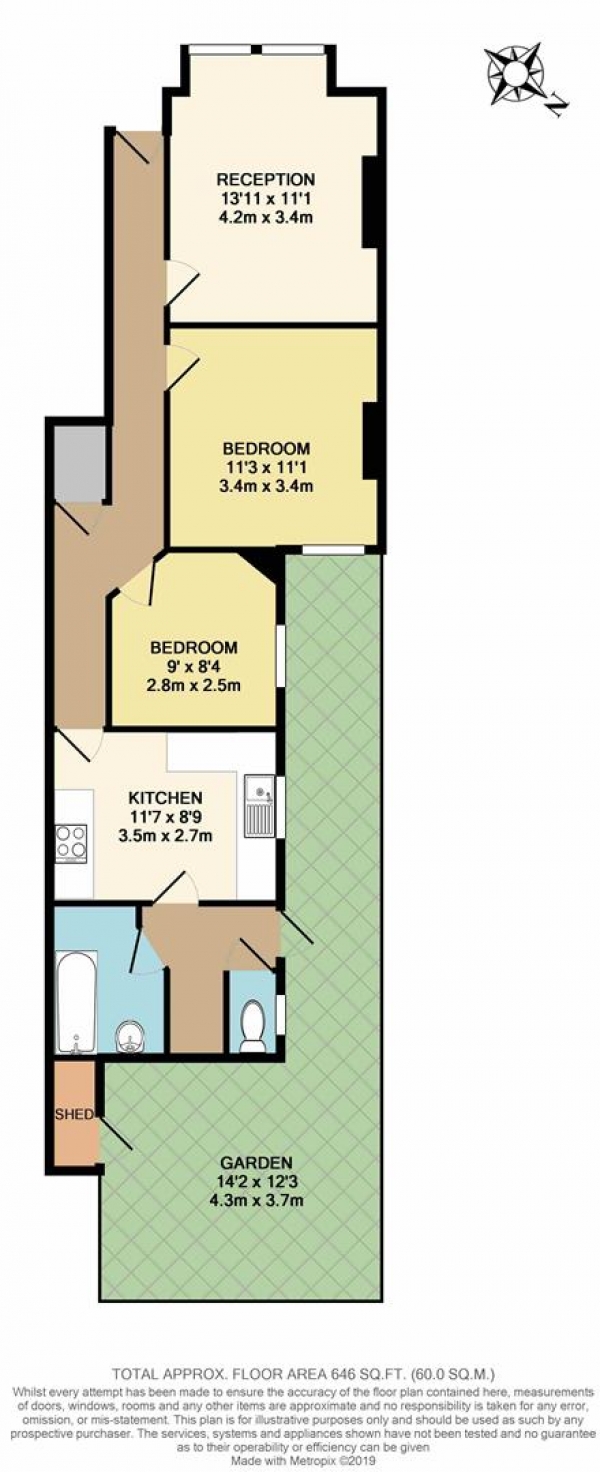 Floor Plan Image for 2 Bedroom Flat to Rent in Sellincourt Road, Tooting, Tooting