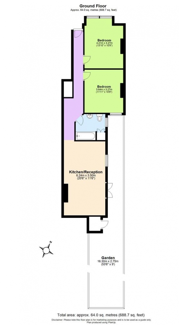 Floor Plan Image for 2 Bedroom Flat to Rent in Bickley Street, London