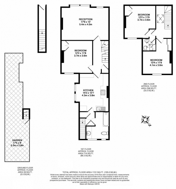 Floor Plan Image for 3 Bedroom Flat to Rent in Gilbey Road, Tooting, Tooting