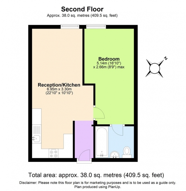 Floor Plan for 1 Bedroom Flat for Sale in Tooting High Street, Tooting, Tooting, SW17, 0SZ -  &pound285,000