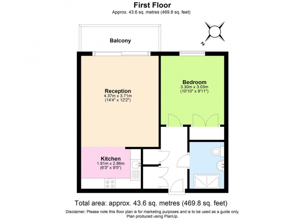 Floor Plan Image for 1 Bedroom Flat to Rent in Tooting High Street, Tooting, Tooting