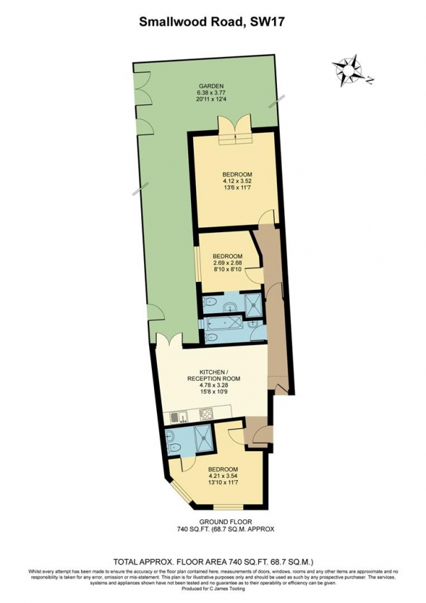 Floor Plan Image for 3 Bedroom Flat to Rent in Smallwood Road, London