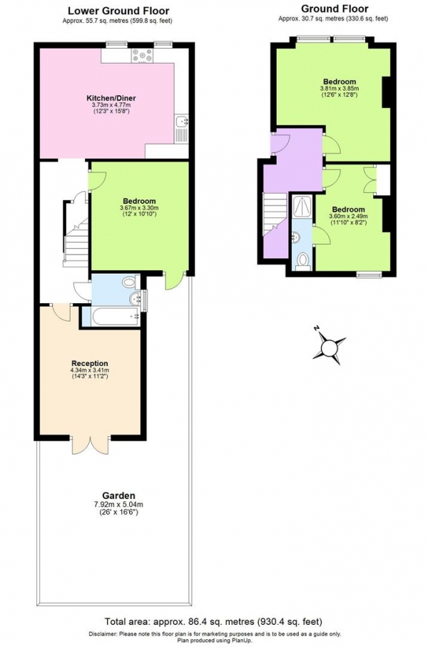 Floor Plan Image for 3 Bedroom Flat for Sale in Hoyle Road, Tooting, Tooting