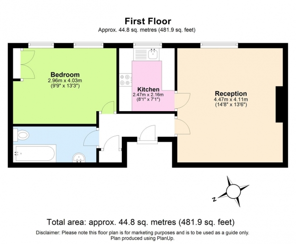 Floor Plan for 1 Bedroom Flat to Rent in Huron Road, London, SW17, 8RG - £415 pw | £1800 pcm