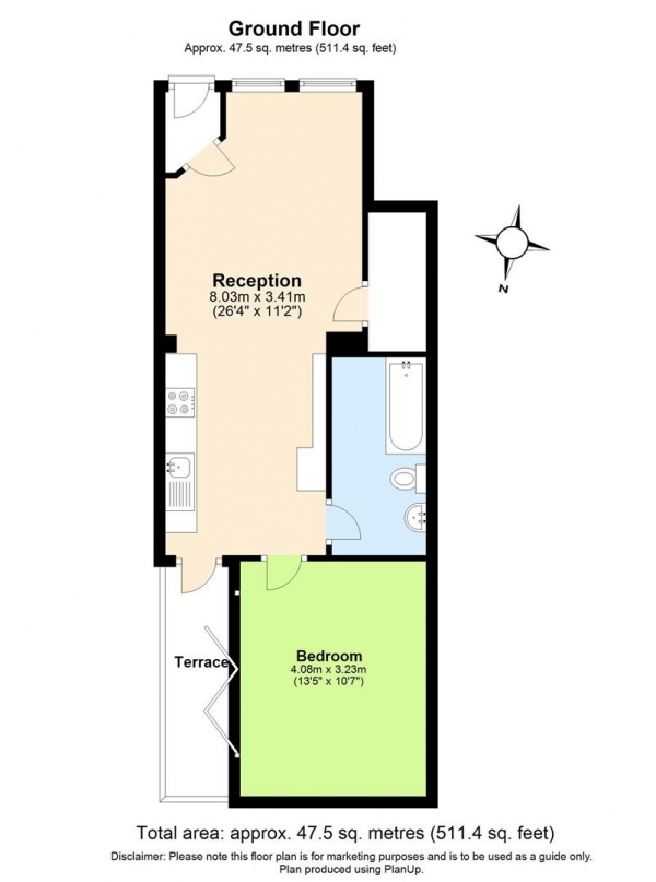 Floor Plan Image for 1 Bedroom Flat to Rent in Replingham Road, London