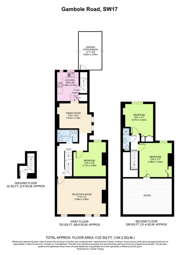 Floor Plan Image for 3 Bedroom Flat for Sale in Gambole Road, Tooting, Tooting