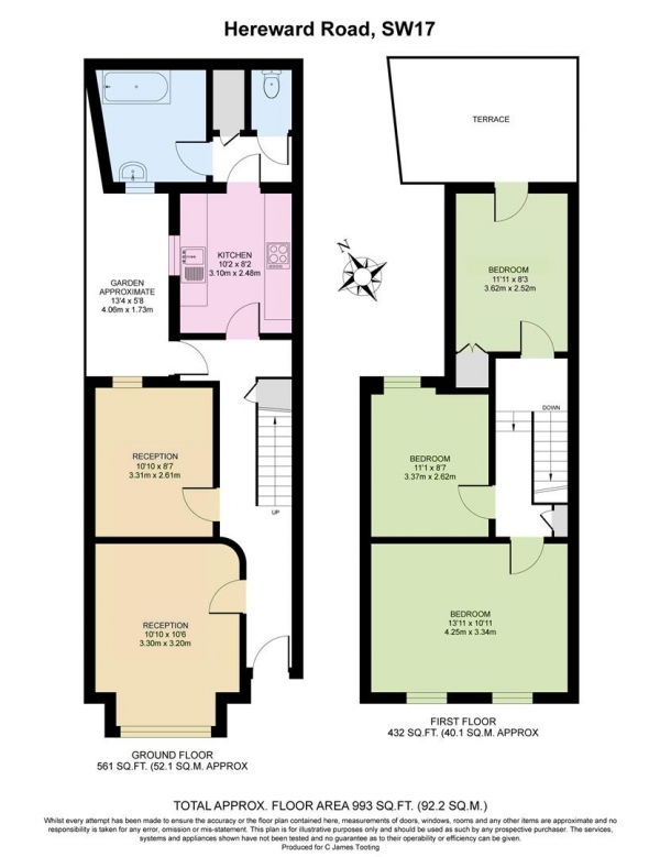 Floor Plan Image for 3 Bedroom Terraced House for Sale in Hereward Road, Tooting