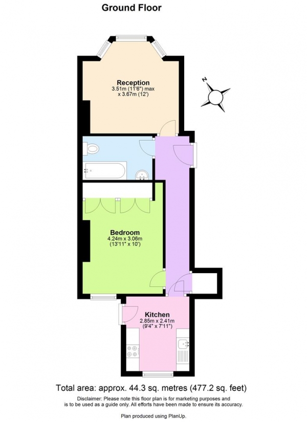 Floor Plan Image for 1 Bedroom Flat to Rent in Longley Road, Tooting