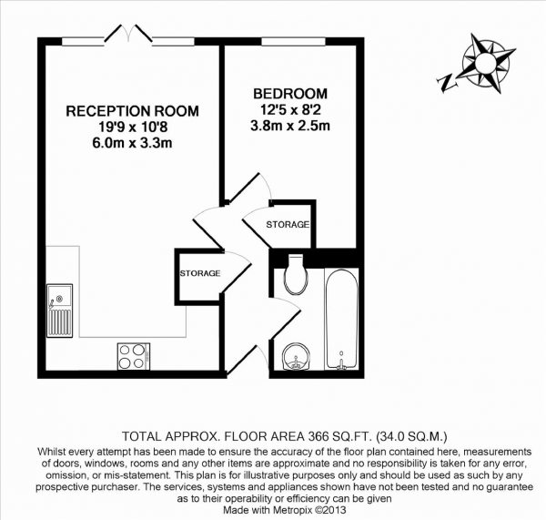 Floor Plan Image for 1 Bedroom Apartment to Rent in Park East, 60 Fairfield Road, Bow Quarter