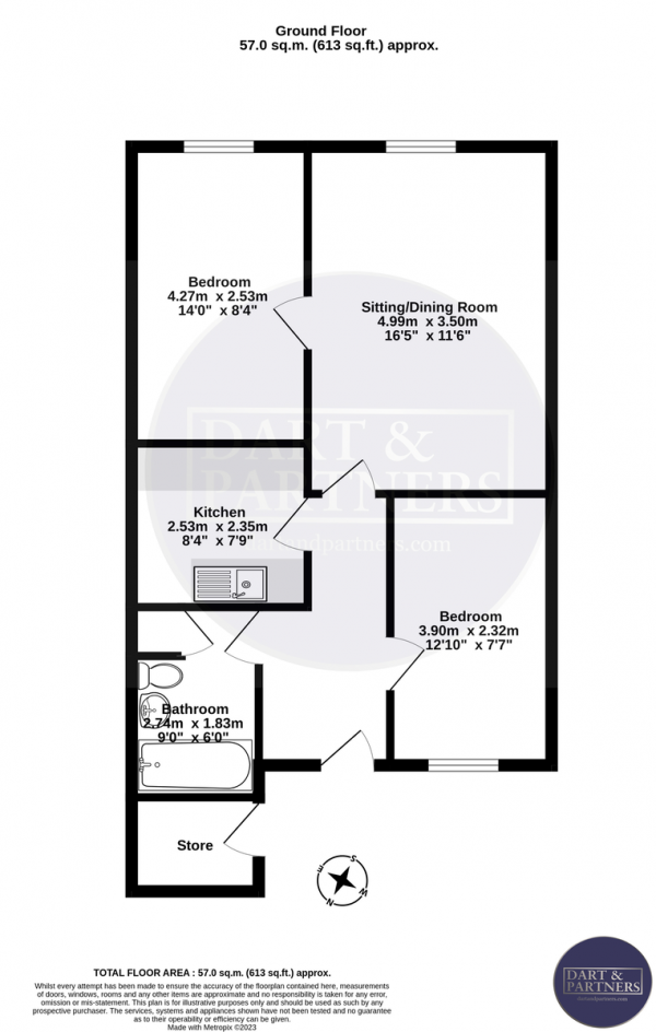 Floor Plan for 2 Bedroom Ground Flat for Sale in Barnpark Terrace, Teignmouth, TQ14, 8PS -  &pound135,000