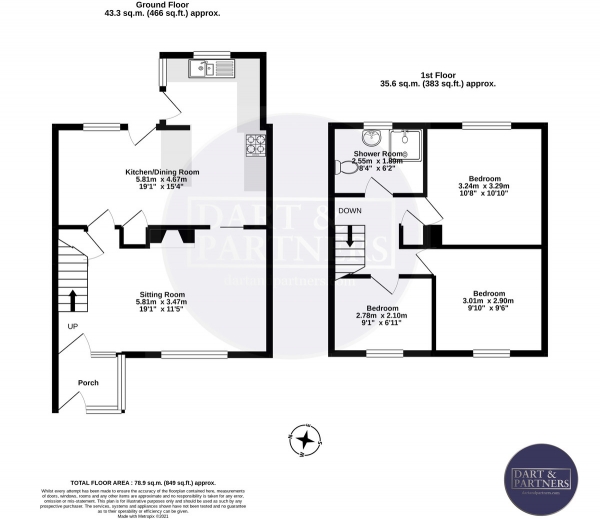 Floor Plan Image for 3 Bedroom Terraced House for Sale in Deer Park Avenue, Teignmouth