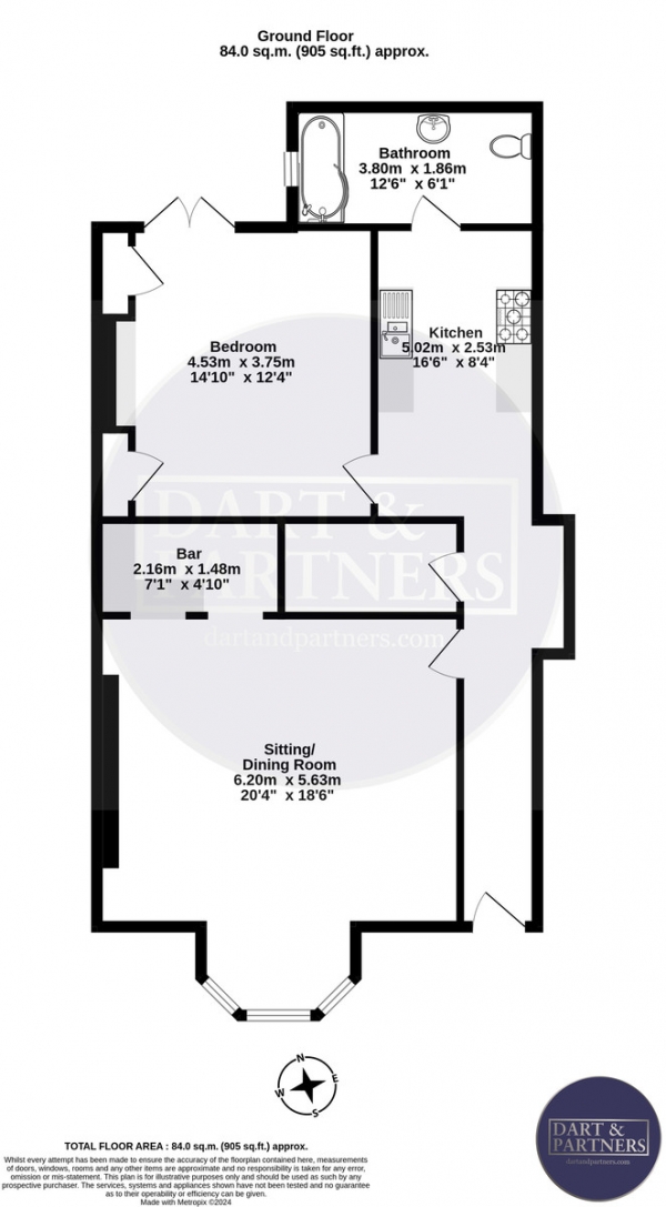 Floor Plan Image for 1 Bedroom Apartment for Sale in Orchard Gardens, Teignmouth