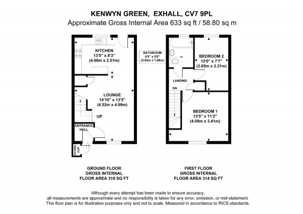 Floor Plan for 2 Bedroom Terraced House for Sale in Kenwyn Green, Exhall, Coventry, CV7 9PL, CV7, 9PL -  &pound185,000