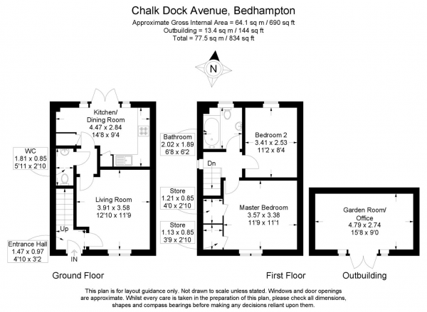 Floor Plan for 2 Bedroom Semi-Detached House for Sale in Chalk Dock Avenue, Farlington, Havant, PO9, 3FF - Offers in Excess of &pound315,000