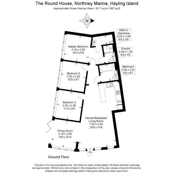 Floor Plan for 3 Bedroom Apartment for Sale in Northney Marina, Hayling Island, PO11, 0FR - Guide Price &pound425,000