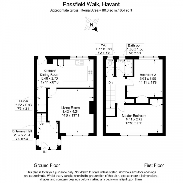 Floor Plan for 2 Bedroom Semi-Detached House for Sale in Passfield Walk, Leigh Park, PO9, 5QG - OIRO &pound245,000