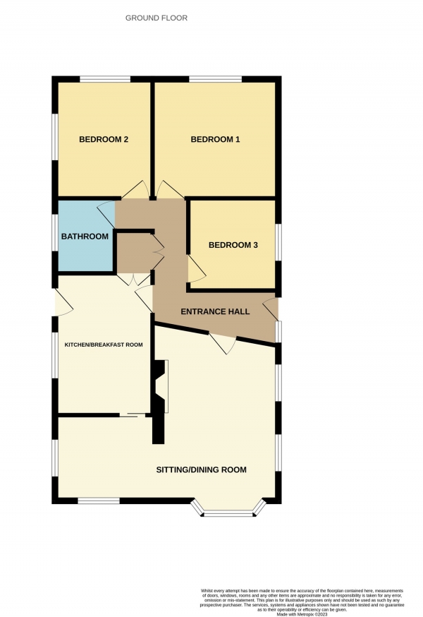 Floor Plan for 3 Bedroom Detached Bungalow for Sale in Orchard Way, Callow End, Worcester, WR2, WR2, 4UL -  &pound337,000