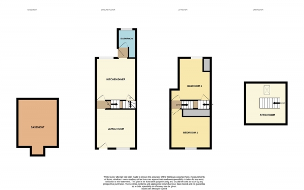 Floor Plan for 2 Bedroom Terraced House for Sale in Portland Street, Worcester, WR1, WR1, 2NL -  &pound250,000
