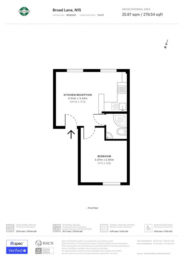 Floor Plan Image for 1 Bedroom Flat to Rent in Broad Lane, Tottenaham, N15 4DW