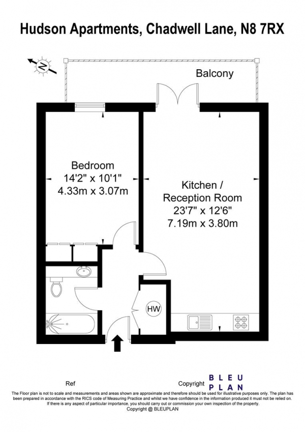 Floor Plan Image for 1 Bedroom Property for Sale in Hudson Apartments, Chadwell Lane, N8 7RX