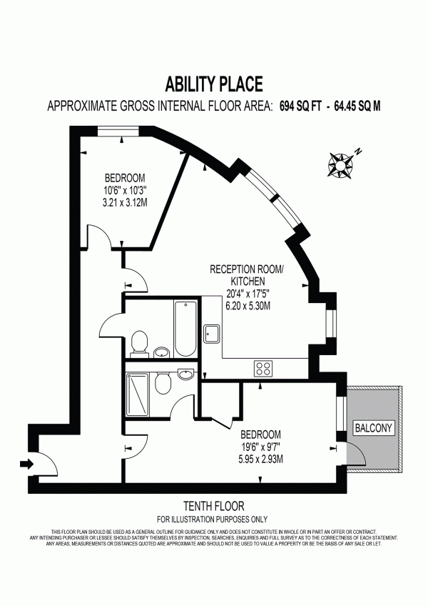 Floor Plan Image for 2 Bedroom Apartment for Sale in Ability Place  , Canary Wharf, London, E14