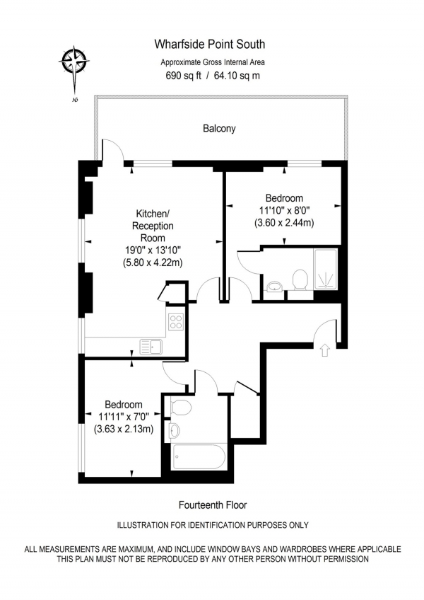 Floor Plan Image for 2 Bedroom Apartment for Sale in Wharfside Point South, 4 Prestons Road, London, E14