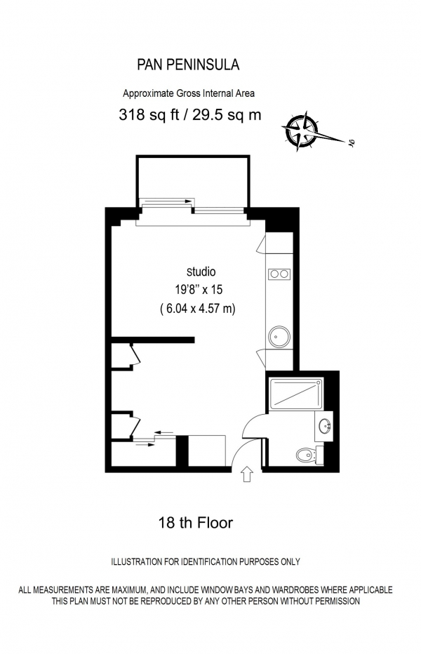 Floor Plan Image for Studio Flat to Rent in 1 Pan Peninsula Square, Canary Wharf, London, E14