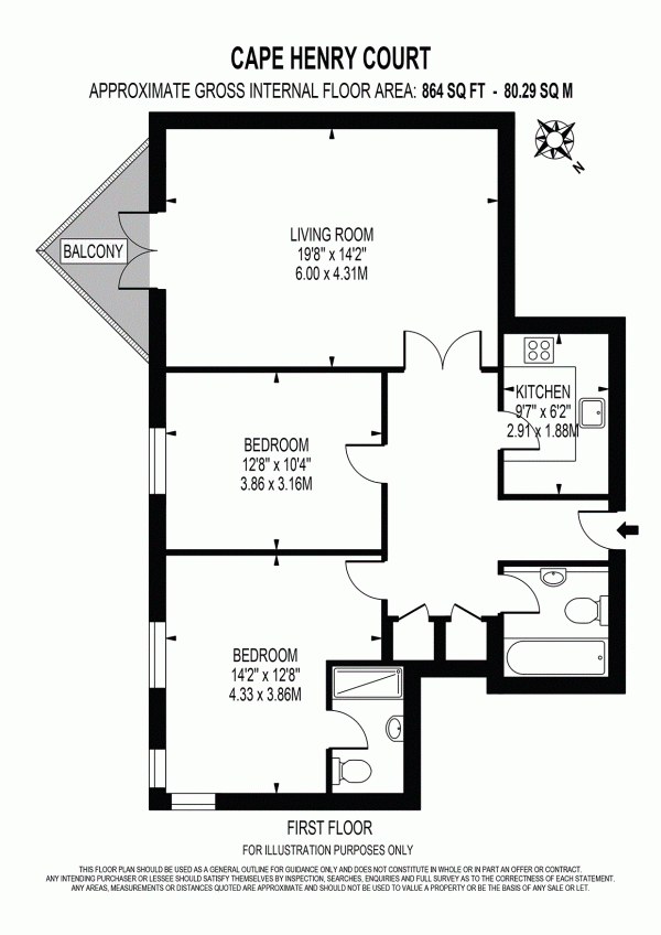 Floor Plan Image for 2 Bedroom Apartment for Sale in Jamestown Way, London, E14