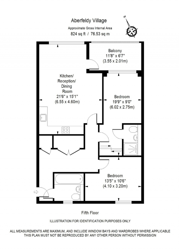 Floor Plan Image for 2 Bedroom Apartment to Rent in Sailors House, Aberfeldy Village, London, E14