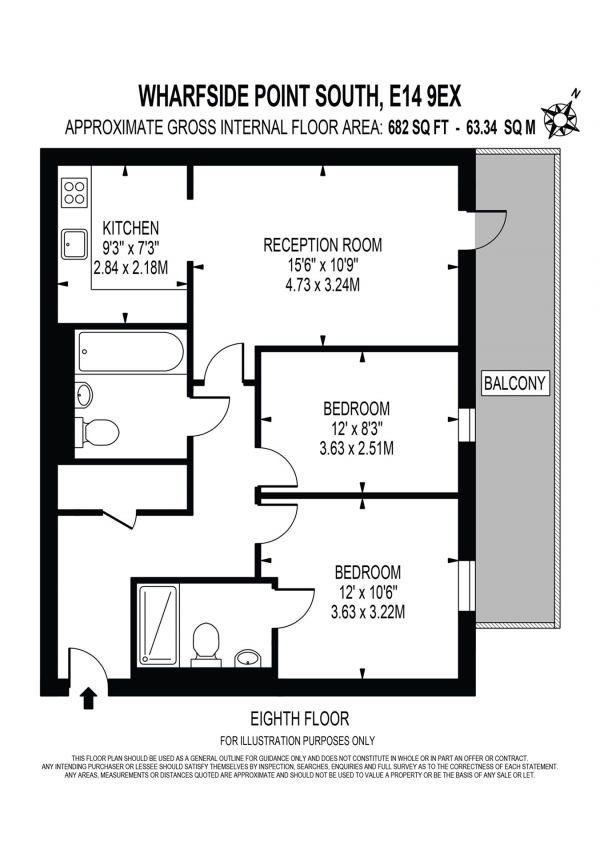 Floor Plan Image for 2 Bedroom Apartment for Sale in Wharfside Point South, 4 Prestons Road, Blackwall, E14
