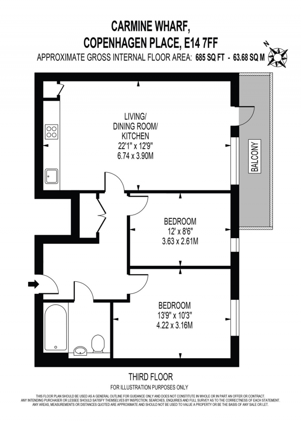 Floor Plan Image for 2 Bedroom Apartment for Sale in Carmine Wharf, 30 Copenhagen Place, London, E14