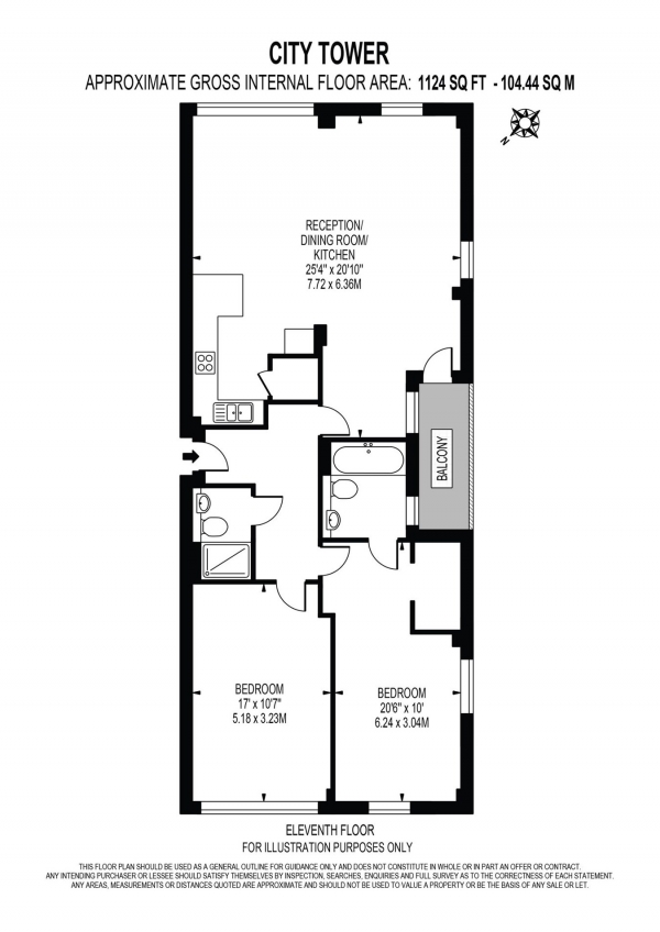 Floor Plan Image for 2 Bedroom Apartment for Sale in City Tower, 3 Limeharbour, London, E14