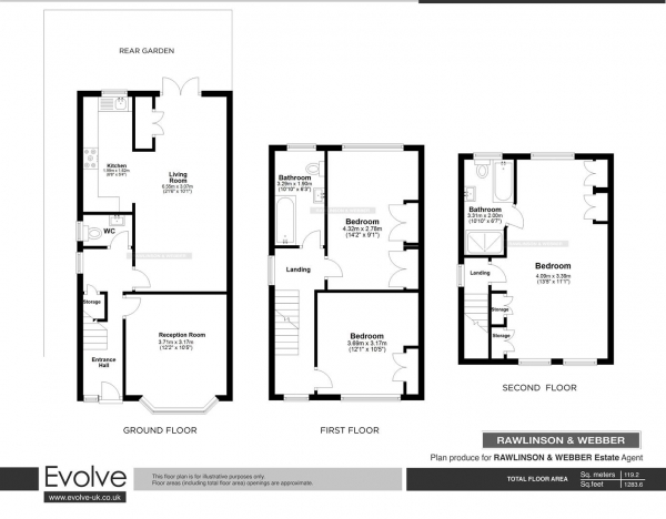 Floor Plan Image for 3 Bedroom Semi-Detached House for Sale in Langton Road, West Molesey