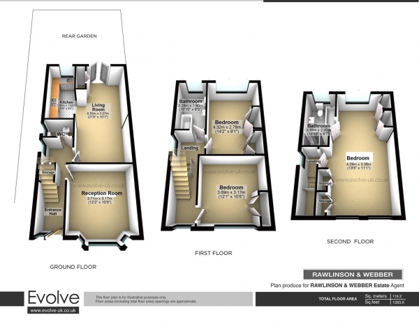 Floor Plan Image for 3 Bedroom Semi-Detached House for Sale in Langton Road, West Molesey