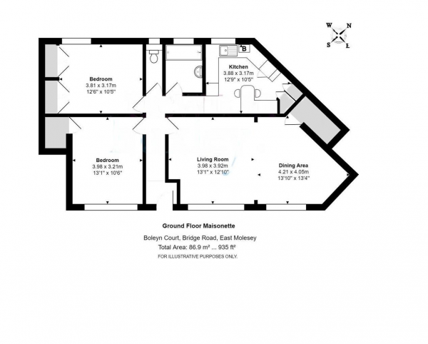 Floor Plan Image for 2 Bedroom Apartment for Sale in Bridge Road, East Molesey