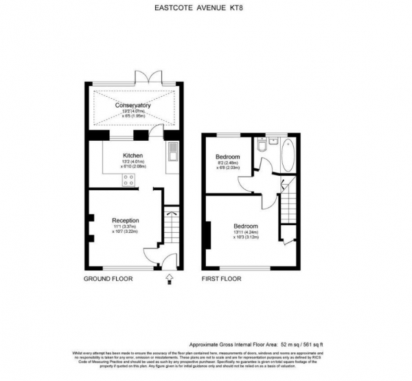 Floor Plan Image for 2 Bedroom Terraced House for Sale in Eastcote Avenue, West Molesey