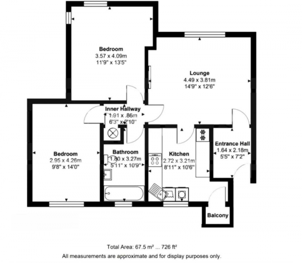 Floor Plan Image for 2 Bedroom Apartment for Sale in Wolsey Court, Bridge Road, East Molesey