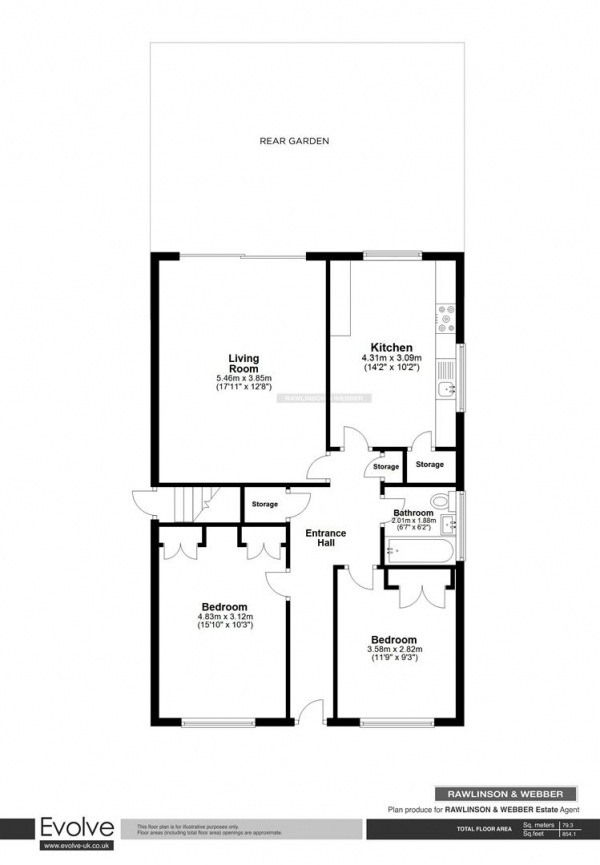 Floor Plan Image for 2 Bedroom Apartment for Sale in Park Road, East Molesey