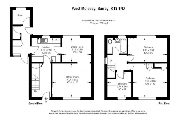 Floor Plan Image for 3 Bedroom Semi-Detached House for Sale in Molesham Way, West Molesey