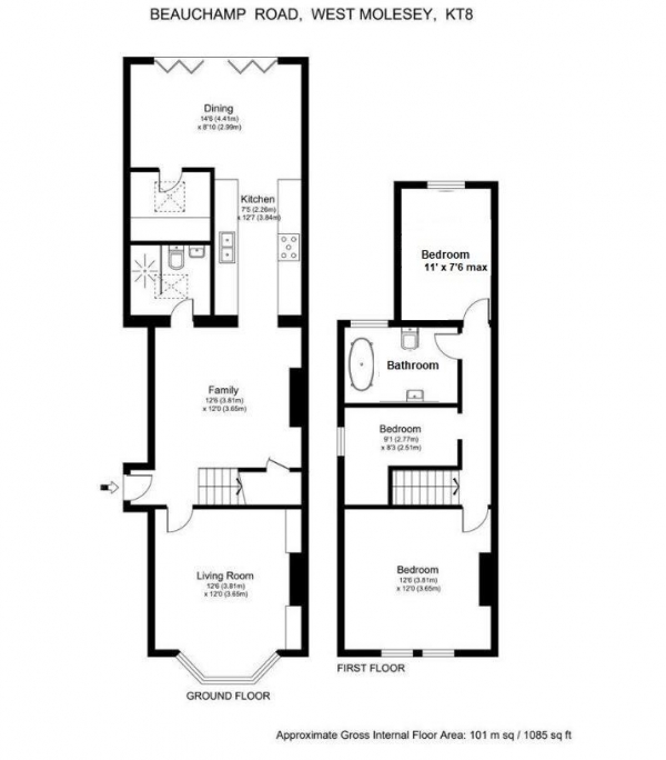 Floor Plan Image for 3 Bedroom Detached House for Sale in Beauchamp Road, West Molesey