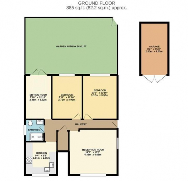 Floor Plan Image for 3 Bedroom Maisonette for Sale in Hurst Road, West Molesey